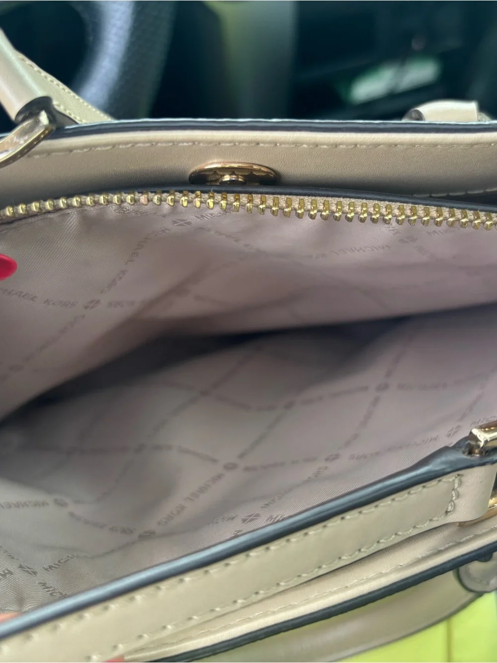Michael Kors Taupe Leather Satchel with Gold-Tone Hardware